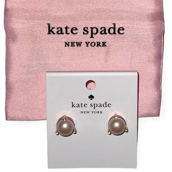 KATE SPADE Pearl Earrings Blush Rise And Shine Pearl CZ Studs NWT - Picture 9 of 9